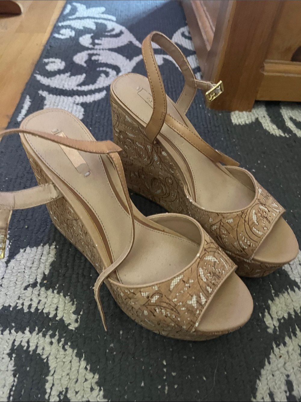 Aldo Tan Embroidered Wedge Sandals